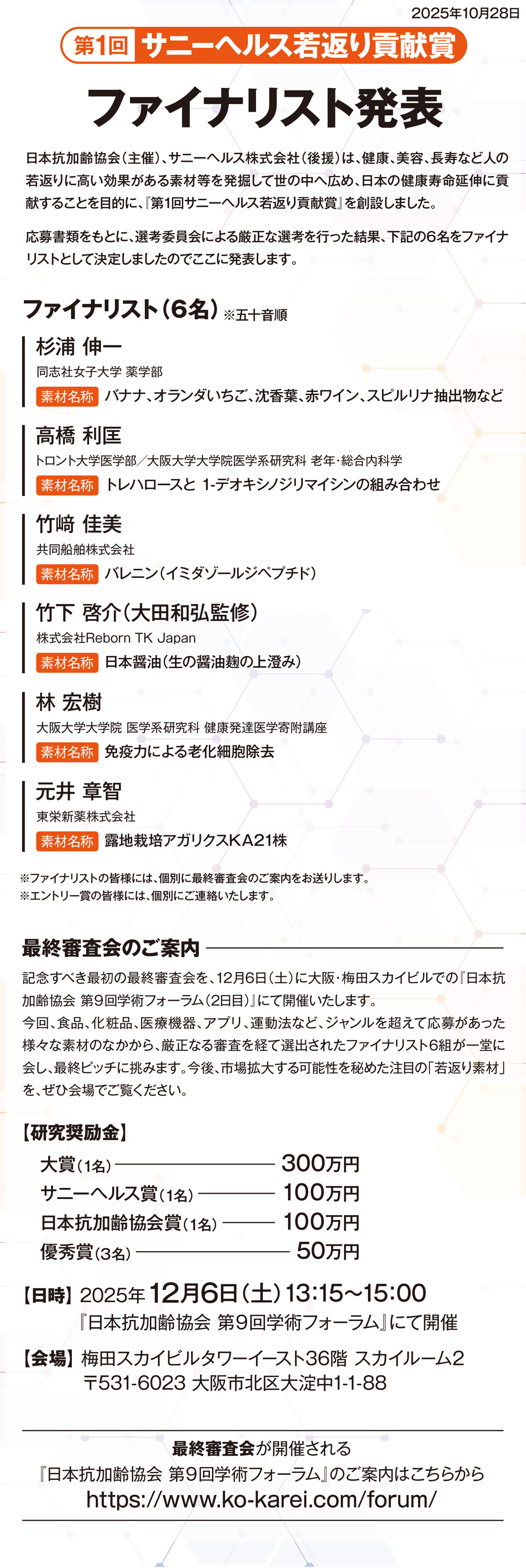 ファイナリスト発表　若返り貢献賞